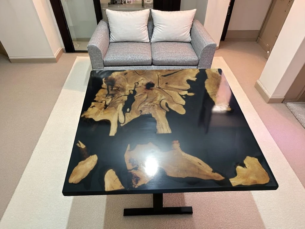 Royal Black Epoxy Wooden Table Square : Living & Dining Room Decor